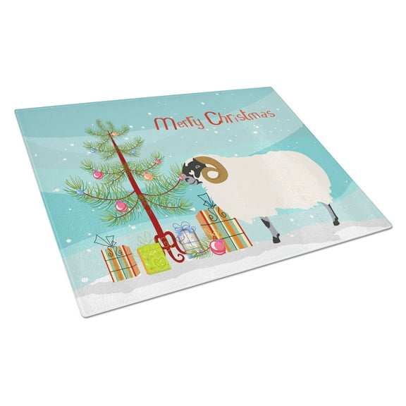Caroline's Treasures Scottish Blackface Sheep Christmas Glass Cutting Board Large