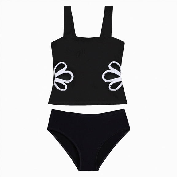Ymyiu Swim Suits for Teens Girls Two-Piece Bikini Swimsuit Set, UPF 50 Sun Protection, Quick-Dry Bathing Suit Size 8-9 Years (Black,8-9 Years)