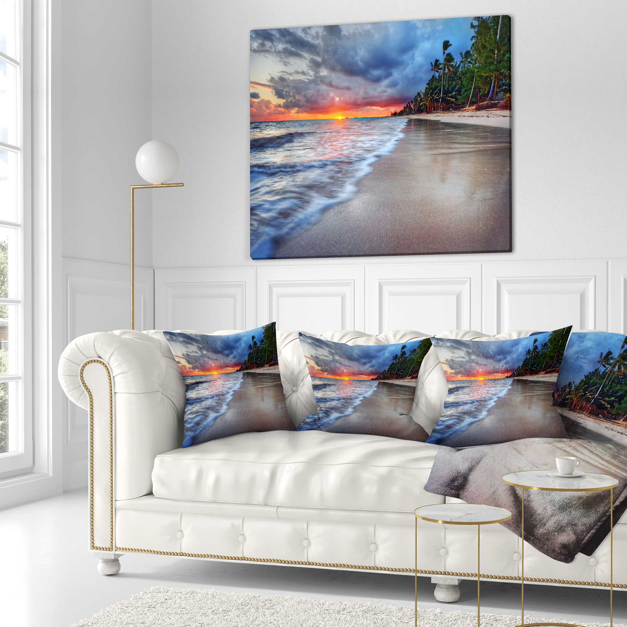 Designart Fluffy Dark Clouds over Ocean - Seashore Throw Pillow - 16x16