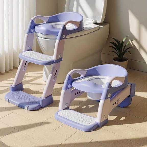 Xugoox Potty Training Seat, Three-In-One Training Potty, Adjustable Folding Potty Seat with Splash Guard Non-Slip Mat and Safety Handle, Comfortable Boy and Girl's Potty Chair(Purple)