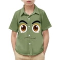 thumbnail image 1 of Chemise à Manches Courtes pour Enfants avec Poche et Imprimé, Haut Décontracté à Col Rond pour Garçons et Filles, Âges 2-15 Ans en Vert Armée, 1 of 8