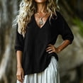 thumbnail image 7 of TGSLY Women's 3/4 Balloon Sleeve Tops Lightweight Soft V Neck Crinkle Cotton Shirts with Elastic Cuffs Loose Fit Dressy Casual Solid Color Blouses XL, 7 of 7