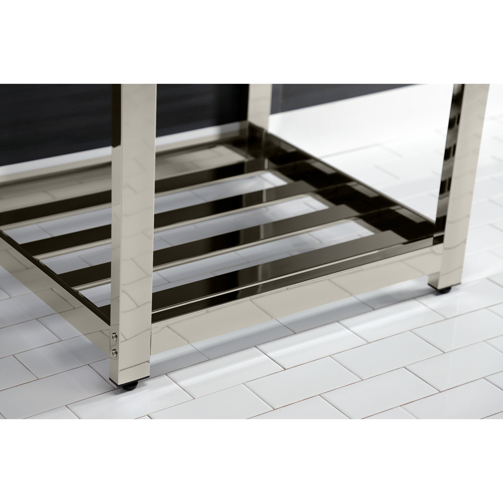Kingston Brass VWP2522W8A6 Quadras 25" Ceramic Console Sink with Steel Base and Shelf (8-Inch, 3-Hole), White/Polished Nickel