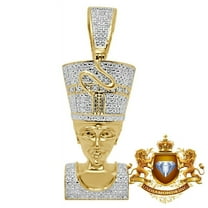 Real Diamond Egyptian Queen Nefertiti Pendant 10K Yellow Gold Finish Charm 2''