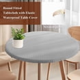 thumbnail image 4 of Gray Striped Round Tablecloth, Fitted Table Cover with Elastic for 36"-44" Round Tables, Modern Minimalist Vertical Stripes Lines Table Cloth Outdoor Indoor Dinning Party Waterproof Tablecloths, 4 of 7
