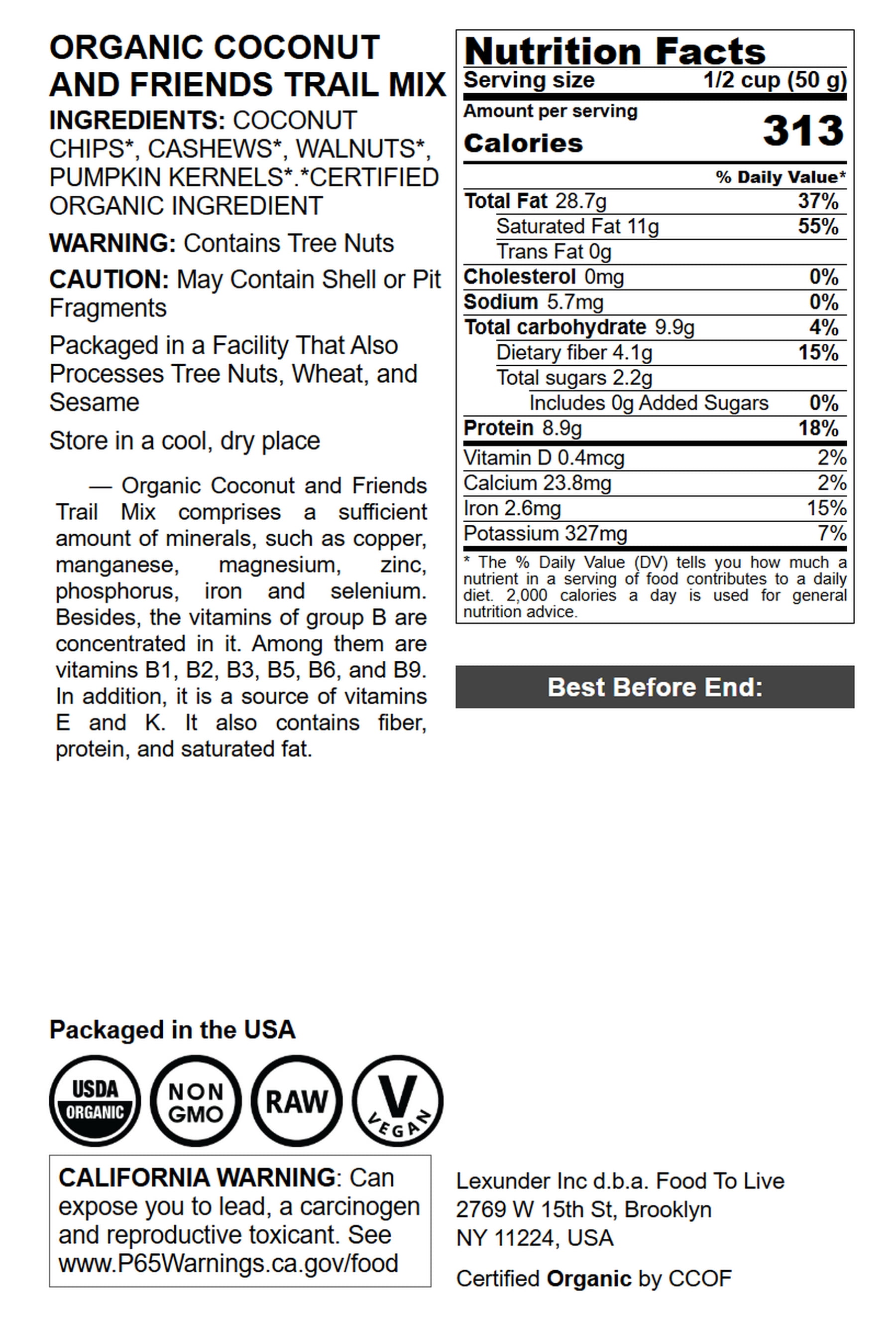 Organic Coconut and Friends Trail Mix, 4 Pounds — Non-GMO, Raw, Vegan, Kosher — by Food to Live