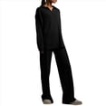 thumbnail image 2 of Conjuntos de Dos Piezas para Mujer, Sudadera de Larga con Cuello en V y Pantalones Anchos, Conjuntos de Chándal para Estar en Casa Negro M, 2 of 10