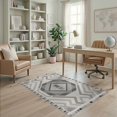 thumbnail image 2 of ODIKA 4'x6' Gray Geometric Diamond Pattern Washable Area Rug Contemporary Angular Motifs with Layered Border Stain Resistant, Low Pile, Easy Care for Dorm Room, Small Living, 2 of 7