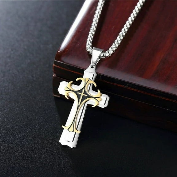 Fashion Personality Man Cross Necklace Cross Jewelry Christianity 14K White Gold Pendant Necklaces for Men Party Anniversary Gift