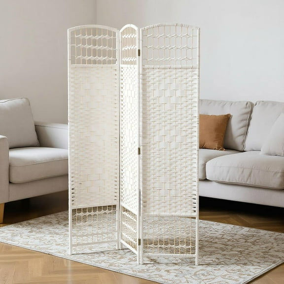 Resenkos 3-Panel Folding Room Divider - Portable Wave Fiber Privacy Screen Partition, for Home Office, White