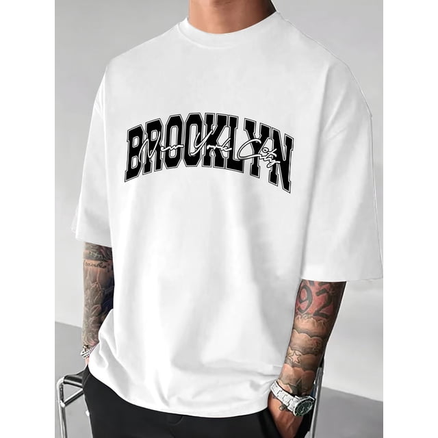 Camiseta informal Brooklyn New York para hombre, de algodón transpirable, cuello redondo y manga corta con estampado de letras, para adultos, hombres, mujeres, adolescentes, jóvenes y uso informal.