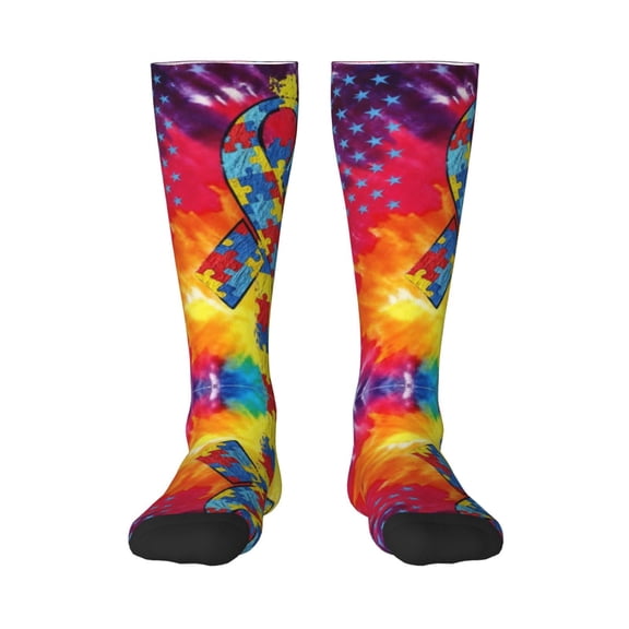 Women's Knee High Socks Autism Awareness Puzzle Flag Outdoor Casual Tube Socks