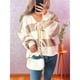 thumbnail image 5 of Chaqueta de Punto Holgada Informal con Cuello en V y Larga para Mujer, Cárdigan de Punto con Cordones y Rayas en Contraste. Caqui S, 5 of 9