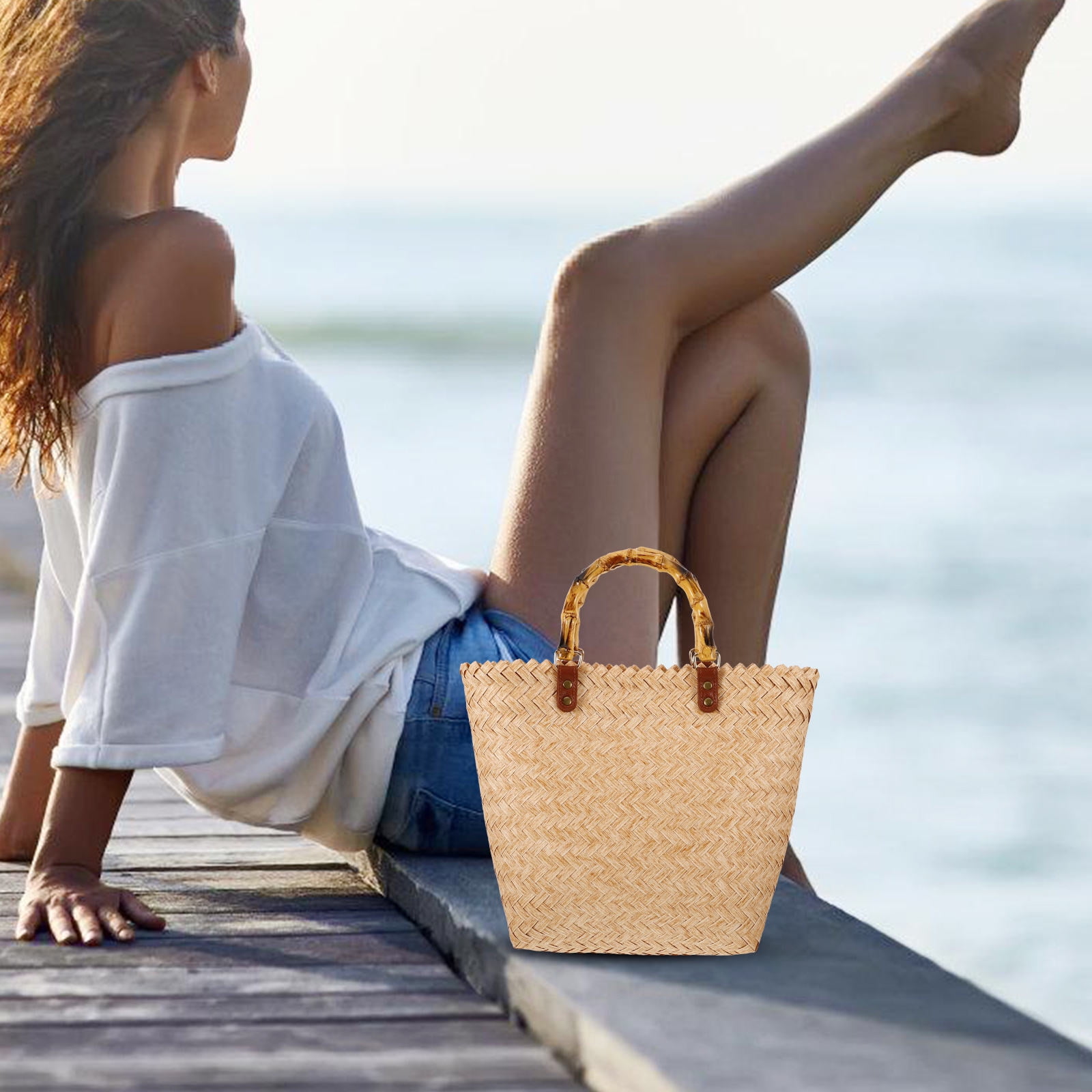 WHAMVOX  Crochet Bags for Women French Straw Woven Travel Vacation