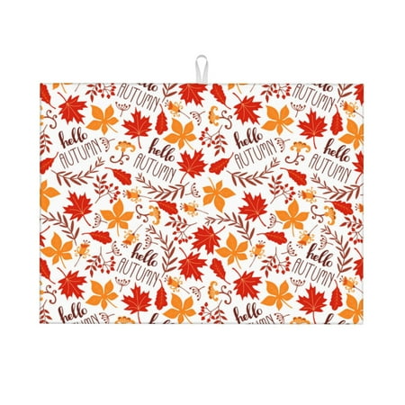 

Zeuib Hello Autumn Maple Leaf Dish Drainer Kitchen Counter Kitchen Drying Mat Heat Resistant Drainer Mats Easy to Clean Dish Rack Pad