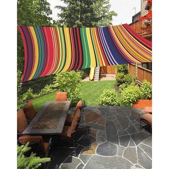 Mexican Stripes Waterproof Sun Shade Sail Rainbow Colorful Stripe Gradient Outdoor Patio Sun Shades Canopy UV Block Waterproof Sunshade for Garden Backyard Deck Pergola 6.5x10 Ft