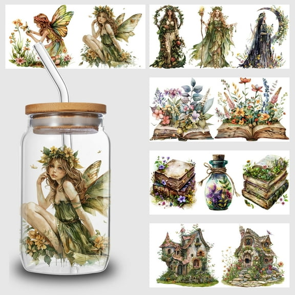 5pcs Elf UV DTF Transfer Stickers, For Glass Tumbler, Waterproof Decals, Plastic Adhesive Label For Bottles And Cups Decor