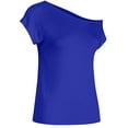 thumbnail image 4 of Blue Young Adult Tops Women's Casual Off Shoulder Tops Short Sleeve T Shirts Loose Summer Blouse Shirt Plus Size Tops for Women, 4 of 6