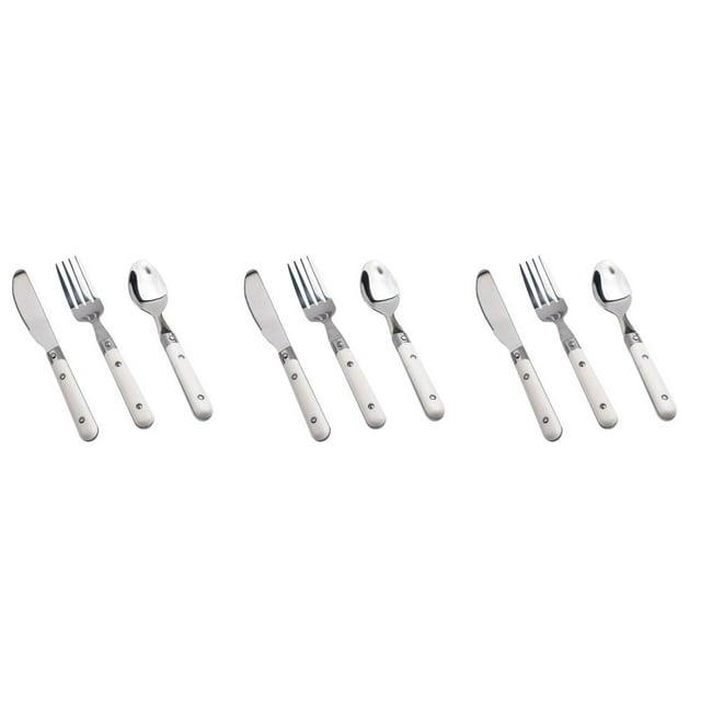 LOVEVER 3 Sets Children‘s Tableware Kitchen Gear Utensils Forks and Spoons Stainless Steel Kids Toddler Cutlery White
