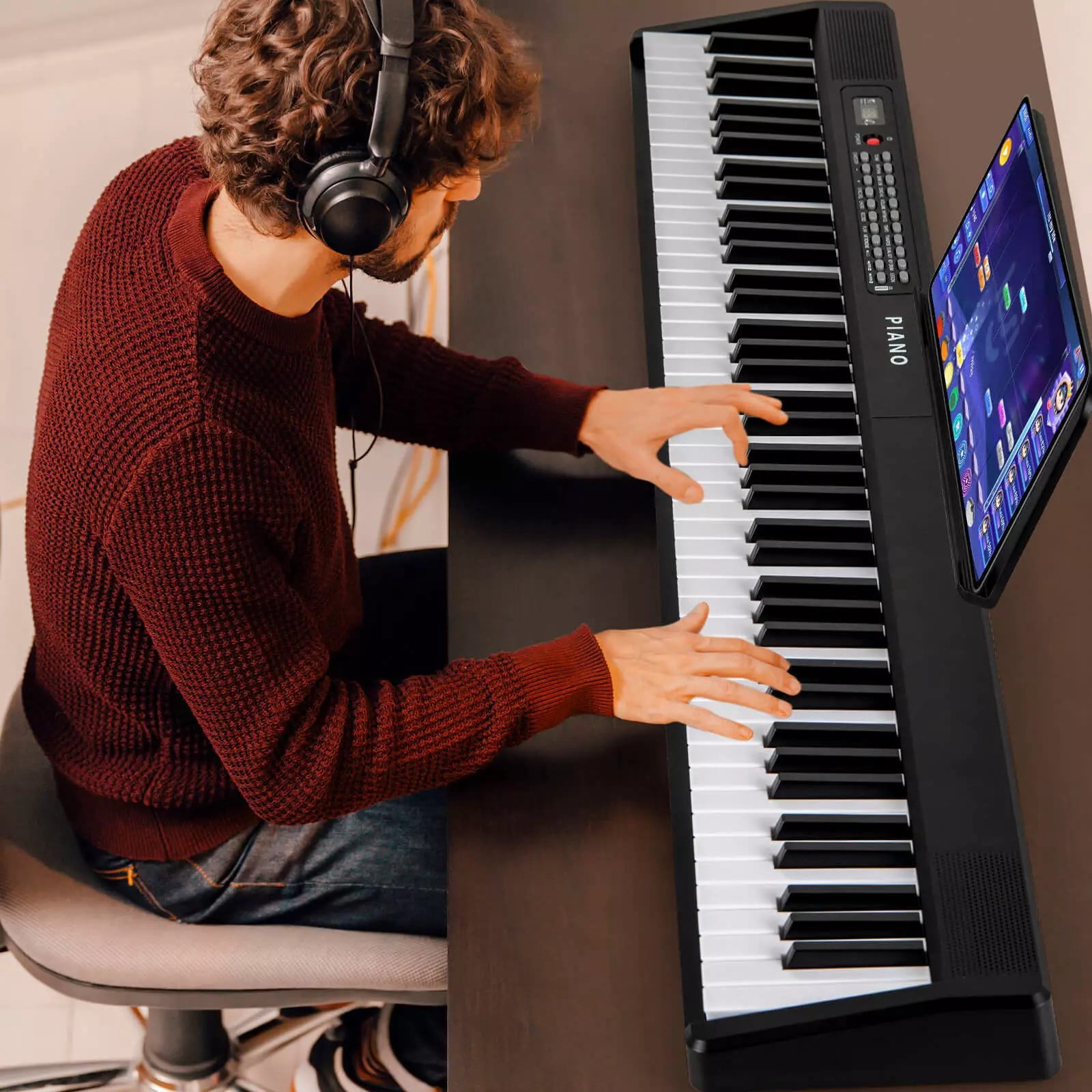 Harmijoy 88 Key Folding Piano Keyboard, Full-size Semi-weighted Electronic Piano with Wireless MIDI