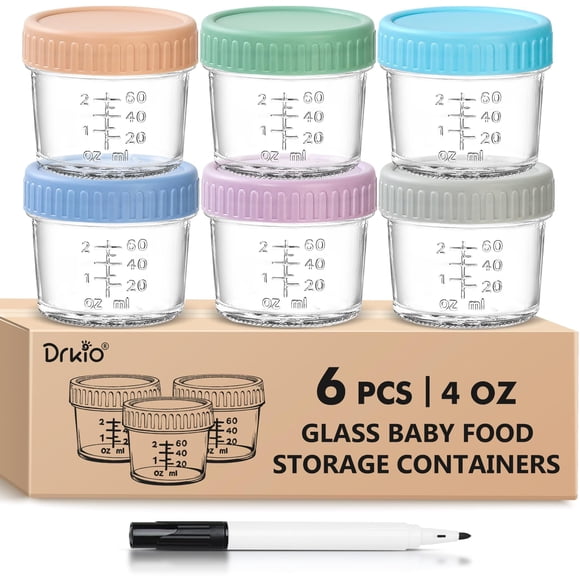 Recipientes de vidrio para alimentos para bebés DRKIO 120 ml, paquete de 6