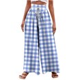 thumbnail image 2 of Limited Time Deal kttectoa Women's Pants Check Print Wide Leg Pants High Waisted Drawstring Dress Pants Comfy Wide Leg Pants Beach Lounge Trousers Womens Sweatpants, 2 of 5