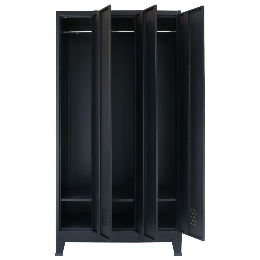 Kepooman Locker Cabinet with 3 Compartments for Office Home, Black Kepooman Locker Cabinet with 3 Compartments for Office Home, Black