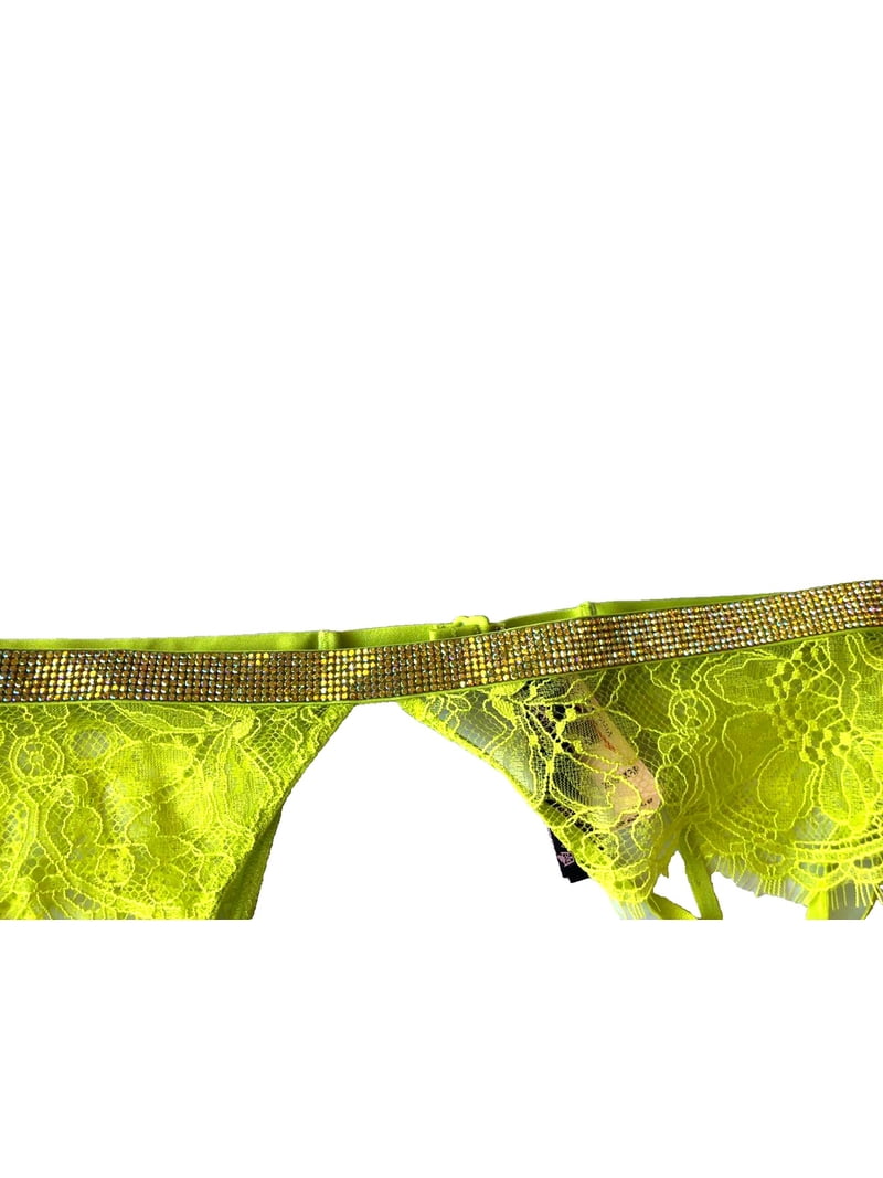 frau mit finger befriedigen Victoria's Secret Shine Strap Lace Garter Belt Color Limelight Size M/L NWT