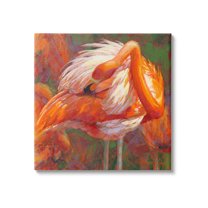 Preening Flamingo Wildlife Nature Animals & Insects Painting Gallery Wrapped Canvas Print Wall Art