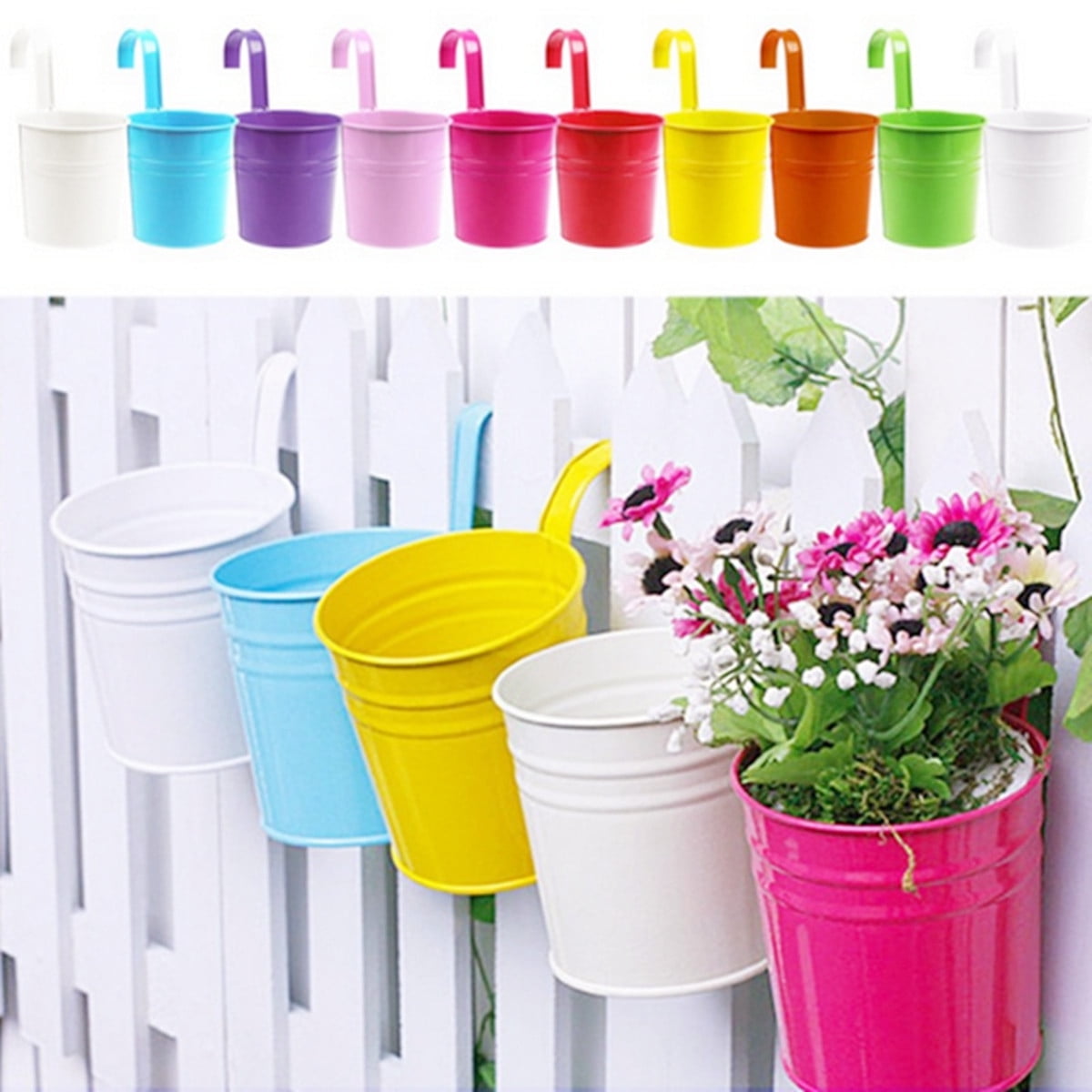 Cabilock 6pcs Metal Iron Flower Pots with Drainage Hole Balcony Planters Hanging Flower Pots Metal Bucket Flower Holders for Railing Fence Window Patio Cabilock 6pcs Metal Iron Flower Pots with Drainage Hole Balcony Planters Hanging Flower Pots Metal Bucket Flower Holders for Railing Fence Window Patio