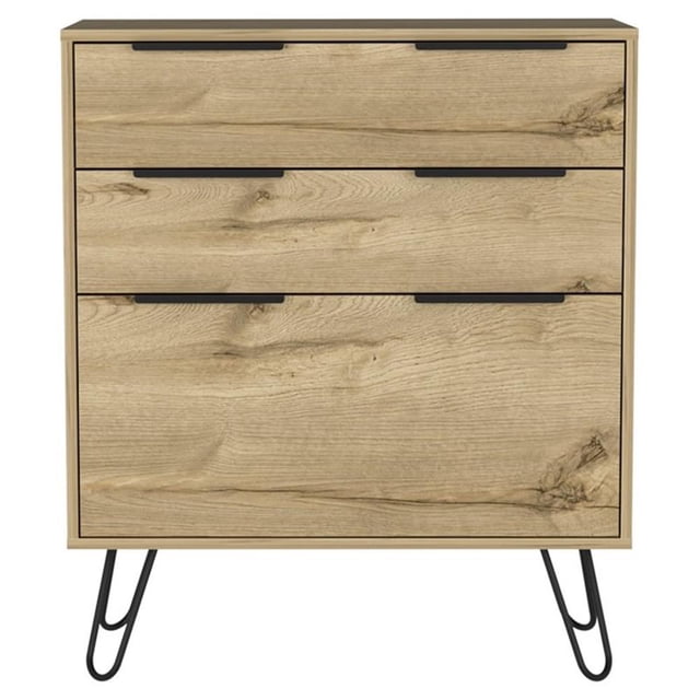 Atlin Designs Commode Moderne en Métal avec 3 Tiroirs et Comptoir en Chêne Clair