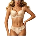 thumbnail image 2 of Women's Push up Lace Bra & Panty Set, Bow Lace Trim Adjustable Strap Bralette Matching Underwear Set Beige Ladies Convertible Straps Bra 36, 2 of 4