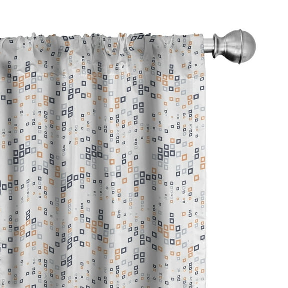Ambesonne Geometric Curtains, Square Composition, Pair of 28"x63", Pale Orange Dark Blue