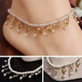 thumbnail image 2 of AYYUFE Women's Faux Pearl Rhinestone Anklet Bracelet Tassels Barefoot Ankle Foot, 2 of 4