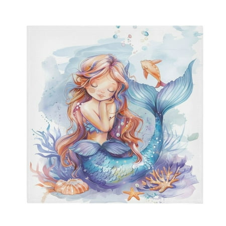 

JSTEL Cartoon Mermaid Watercolor Cloth Napkins Set of 6 20x20 Inch Washable and Reusable Napkin for Decoupage Dinner Party Everyday Use