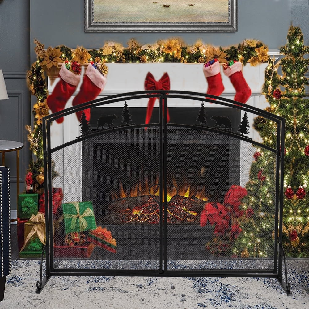 Rocky Mountain Goods Fireplace Screen 3 Panel Decorative Design 30” by 52” adjustable width Beautiful design for modern & classic homes Sturdy wrought iron Safety doors Black / Silver