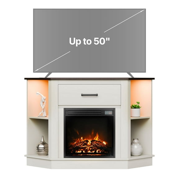 VEVOR Fireplace TV Stand, Farmhouse Fireplace TV Stand for TVs up to 50 inch, Farmhouse Entertainment Center with 18 inch Fireplace & LED Lights, Electric Fireplaces with Storage Drawers & Cabinets