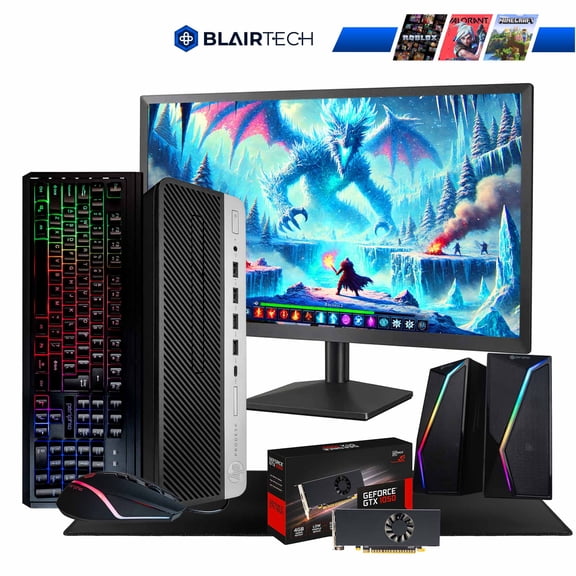 Restored Blair Tech 600G4 PC Gaming Computer Bundle - 24" Monitor - Periphio RGB Keyboard, Speakers, & Mouse (Refurbished)