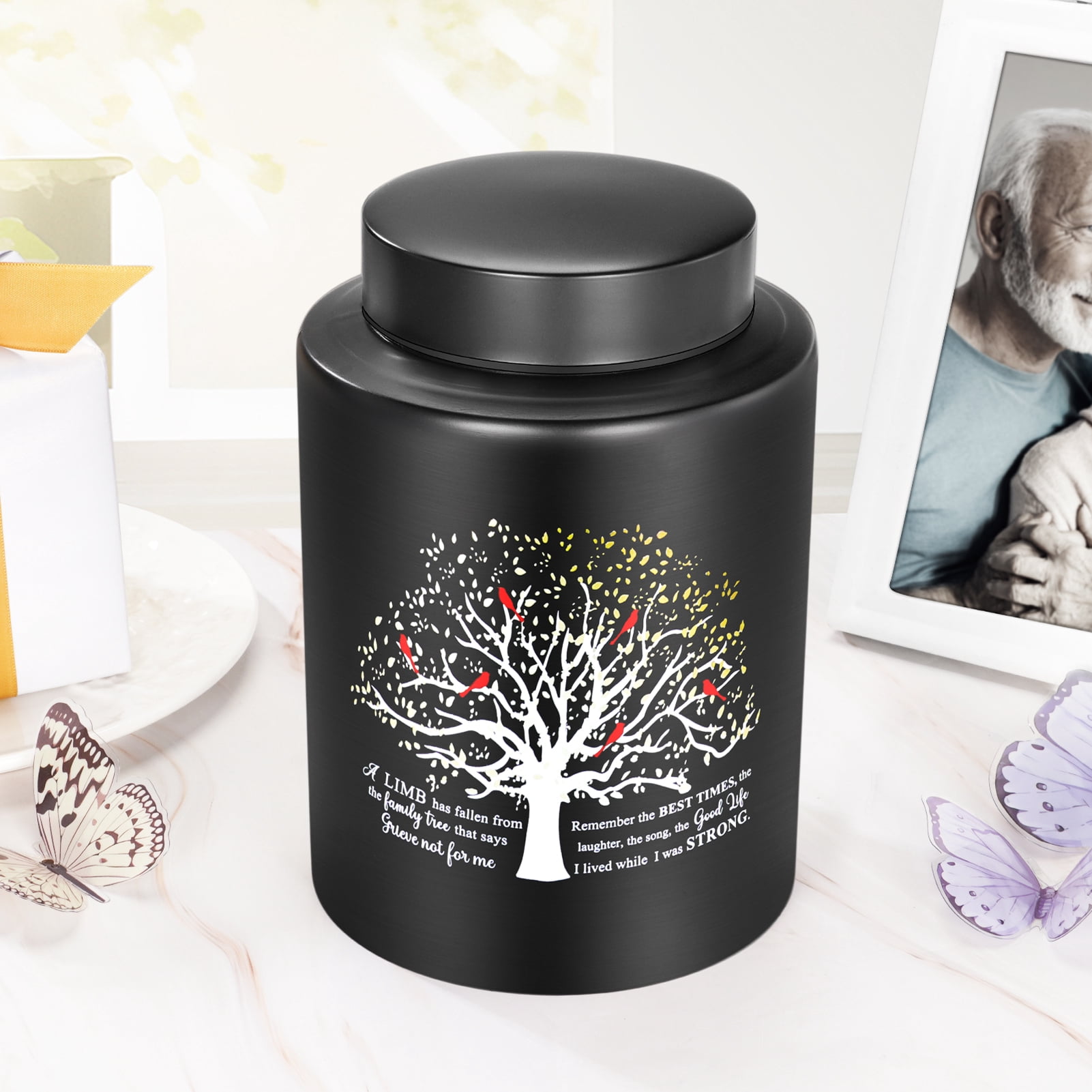 XIUDA Up to 140 lbs Medium Urn for Adult Human Ashes - 7.3 Inch Decorative Stainless Steel Cremation Urn, Big Keepsake Memorial Life Tree