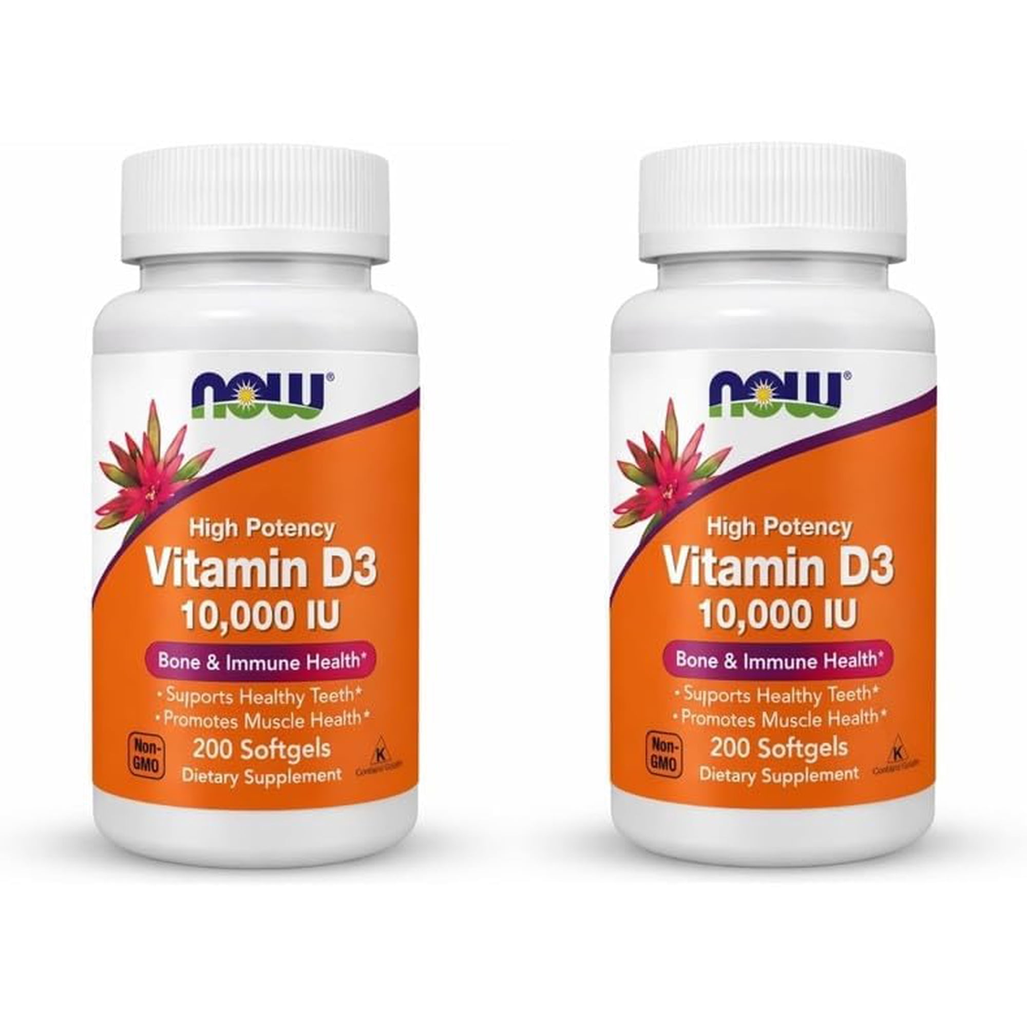 NOW Foods Supplements, Vitamin D-3 10,000 IU, Highest Potency, Structural Support*, 200 Softgels (Pack of 2)