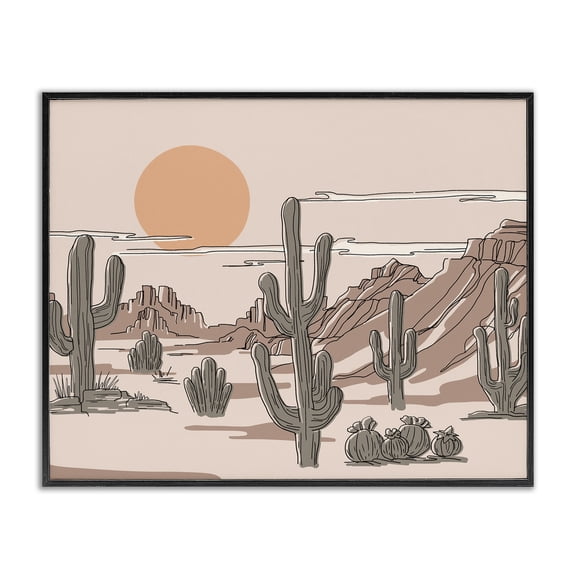 Stupell Industries Contemporary Summer Sun Desert Canyon Saguaro Cactus Plants Black Framed Giclee Art, 14 x 11, by Ziwei Li