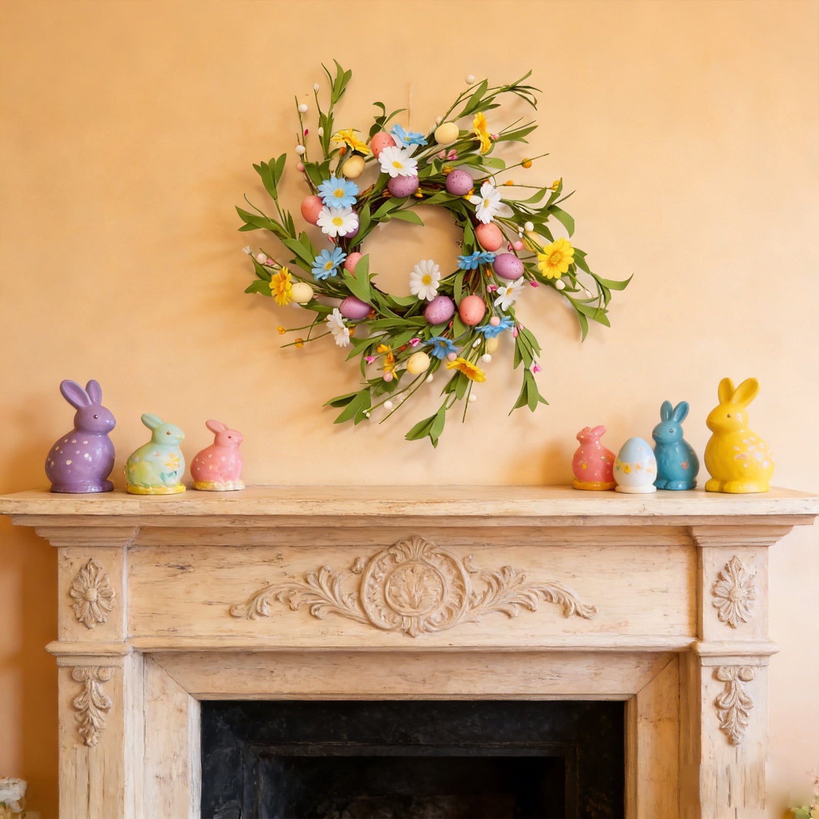 Yunuuuoa 3 Packs Easter Wreath Door Hanging Spring Candle Ring Centerpiece Decor, Floral Foam Berry Egg Tabletop Decoration for Home Party Wedding, Festive Indoor Outdoor Decorations