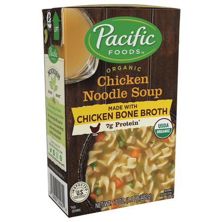 Pacific Organic Chicken Broth Pacific Foods Organic Bone Broth Chicken Noodle Soup, 7g Protein per Serving, Flavorful and Nutritious, 17 fl oz ()