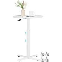 Round Bar Table, Adjustable Height and Rolling Small Dining Table, Dual-Use Cocktail Table with Removable Casters for Bar, Bistro, Café,White