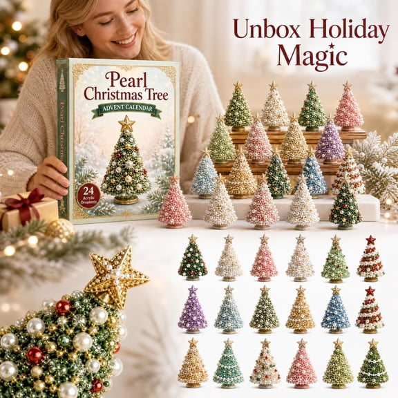 Pearl Christmas Tree Advent Calendar Kit, Pearl Christmas Tree Countdown Ornament Set for Holiday Home Tabletop Decor