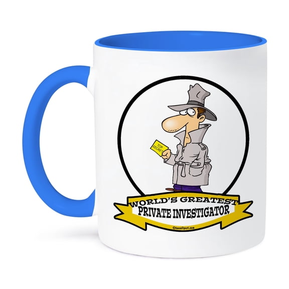 3dRose, Funny Worlds Greatest Private Investigator Occupation Job Cartoon, 15oz Two-Tone Blue Mug