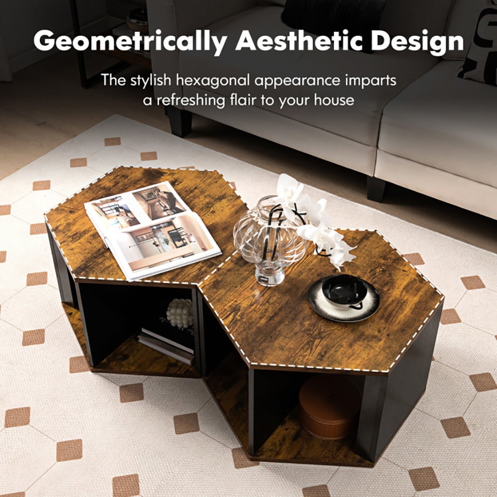 Finihen End Table, 2 Pieces Hexagonal Side End Table, for Living Office Coffee Room, Coffee Finihen End Table, 2 Pieces Hexagonal Side End Table, for Living Office Coffee Room, Coffee