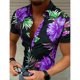 thumbnail image 3 of Camisa hawaiana con estampado de hojas florales para hombre, camisas hawaianas con estampado de plantas coloridas en 3D, blusas holgadas y transpirables con solapa, mangas cortas, 3 of 5