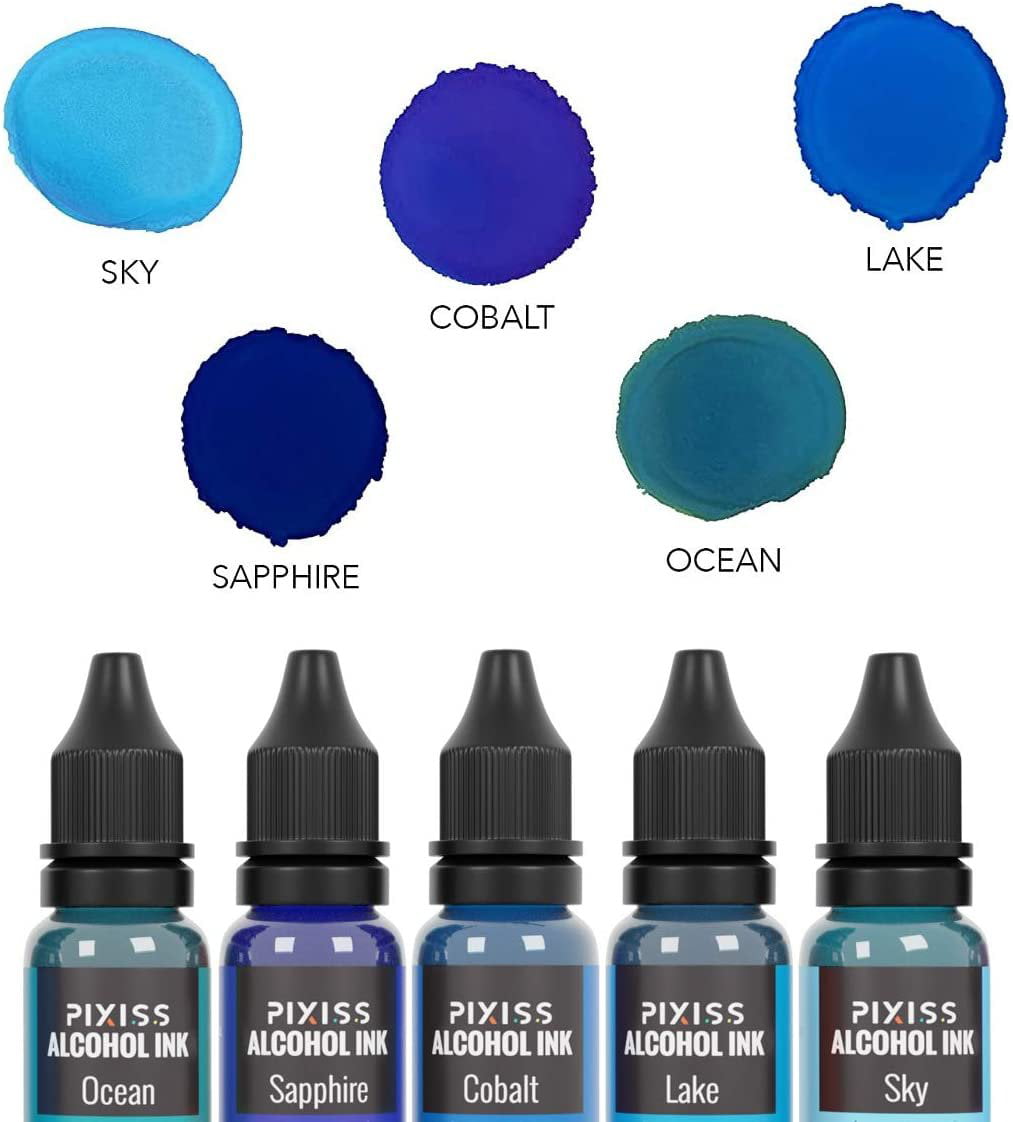 Pixiss Green Alcohol Inks Set, 5 Shades of Highly Saturated Green Alcohol Ink, for Resin Petri Dishes, Alcohol Ink Paper, Tumblers, Coasters, Resin