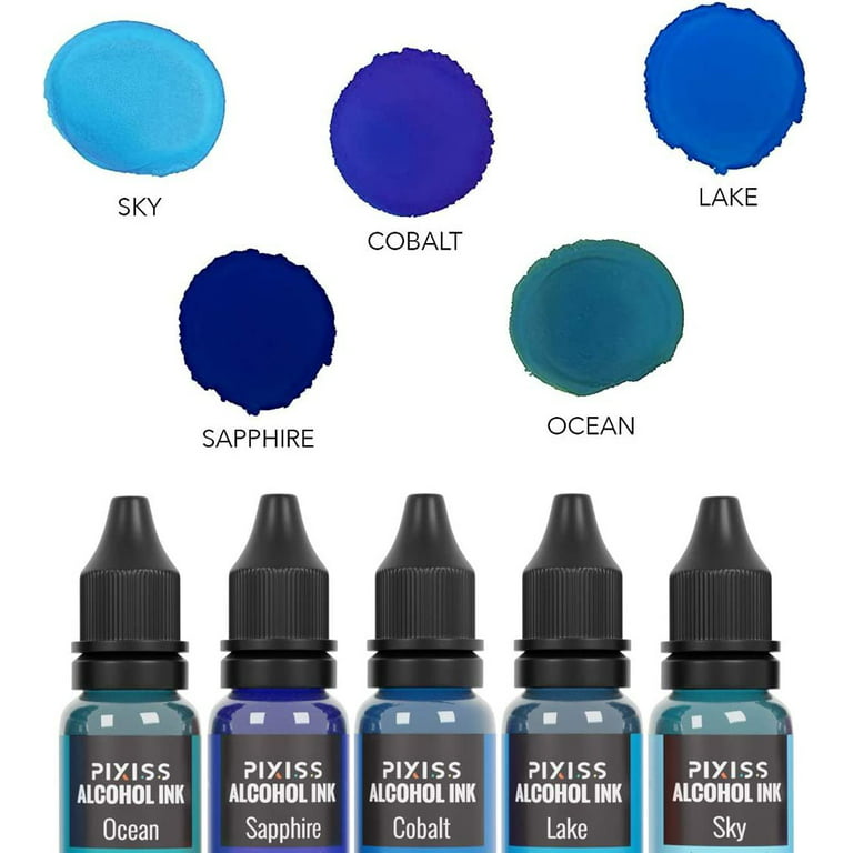 Pixiss Blue Alcohol Inks Set, 5 Shades of Highly Saturated Blue